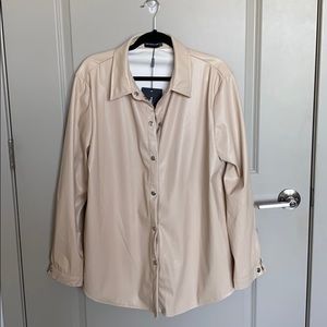 Cream Faux Leather Button Up Shirt